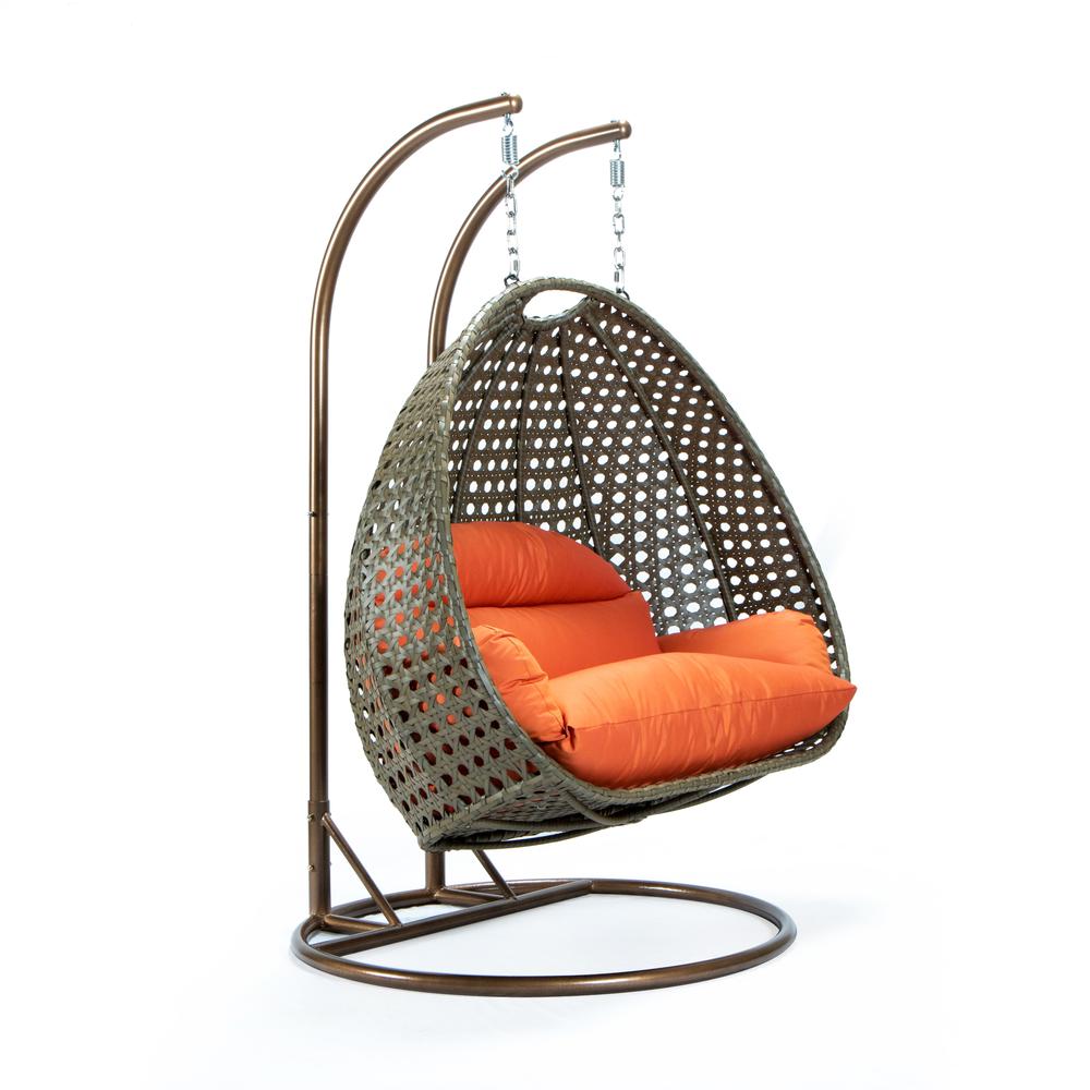 LeisureMod Beige Wicker Hanging 2 person Egg Swing Chair ESCBG-57OR