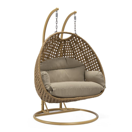 LeisureMod MendozaWicker Hanging 2 person Egg Swing Chair , Taupe color