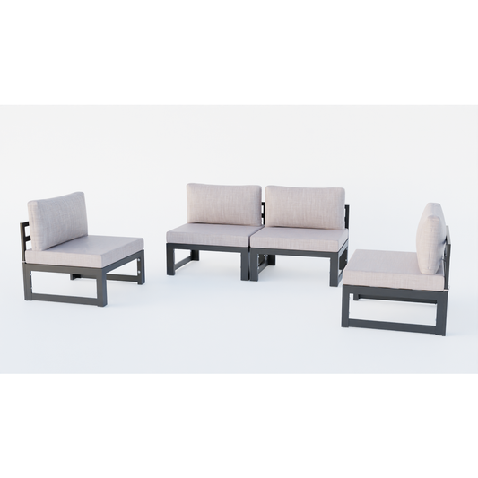 LeisureMod Chelsea 4-Piece Middle Patio Chairs Black Aluminum With Cushions Beige