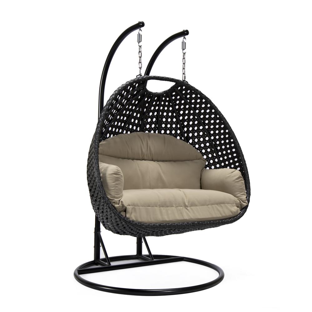 LeisureMod MendozaWicker Hanging 2 person Egg Swing Chair in Taupe