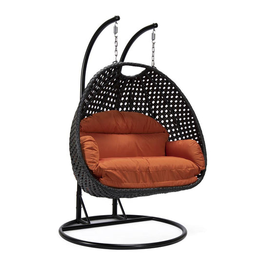 LeisureMod MendozaWicker Hanging 2 person Egg Swing Chair in Orange