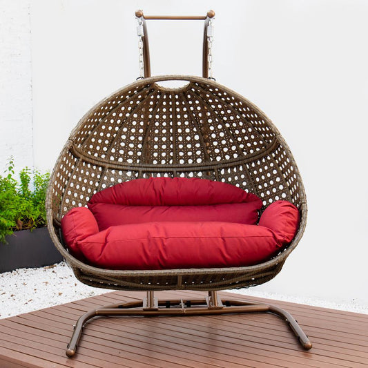 LeisureMod Wicker Hanging Double Egg Swing Chair  EKDBG-57DR