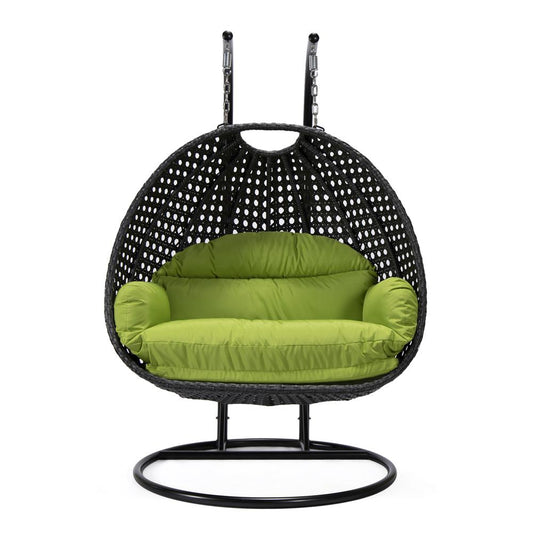 LeisureMod MendozaWicker Hanging 2 person Egg Swing Chair in Light Green