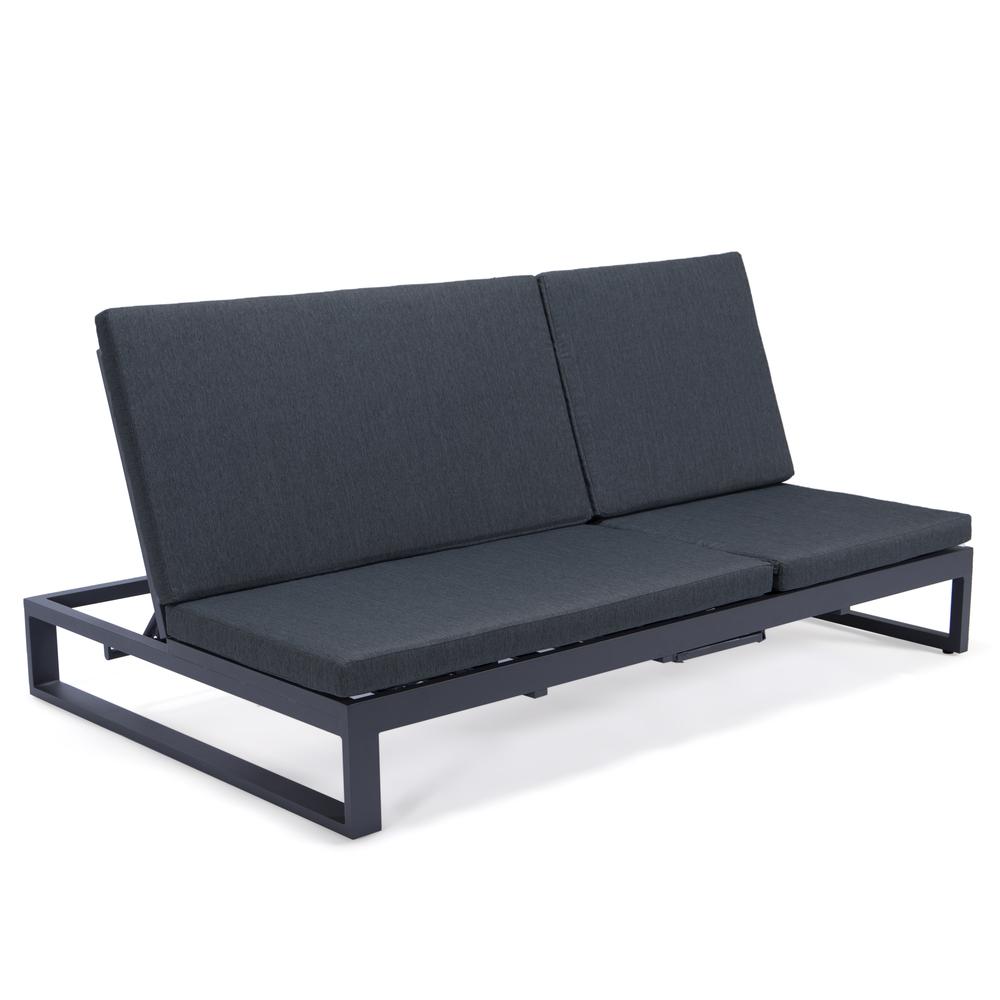 LeisureMod Chelsea Convertible Lounge Reclining Double Chaise With Cushions CLBL-82BL