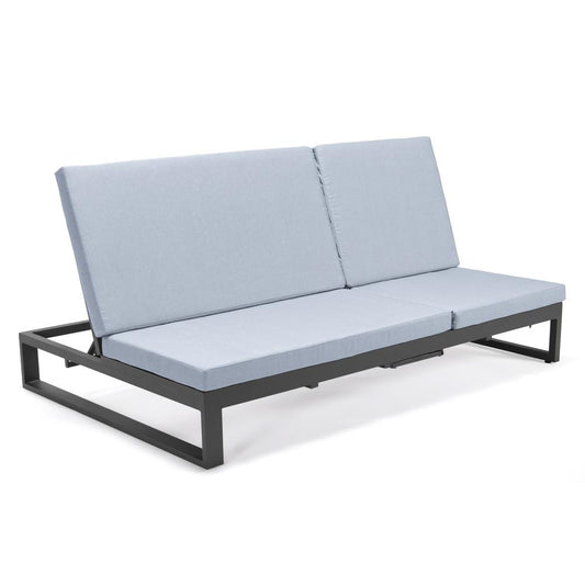 LeisureMod Chelsea Convertible Lounge Reclining Double Chaise With Cushions CLBL-82LGR