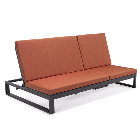 LeisureMod Chelsea Convertible Lounge Reclining Double Chaise With Cushions CLBL-82OR