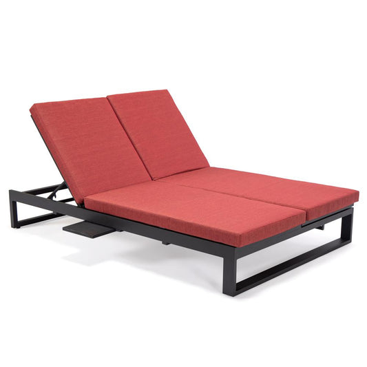 LeisureMod Chelsea Convertible Lounge Reclining Double Chaise With Cushions CLBL-82R