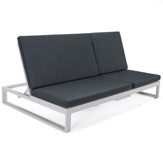 LeisureMod Chelsea Convertible Lounge Reclining Double Chaise With Cushions CLW-82BL