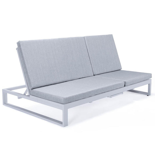 LeisureMod Chelsea Convertible Lounge Reclining Double Chaise With Cushions CLW-82LGR