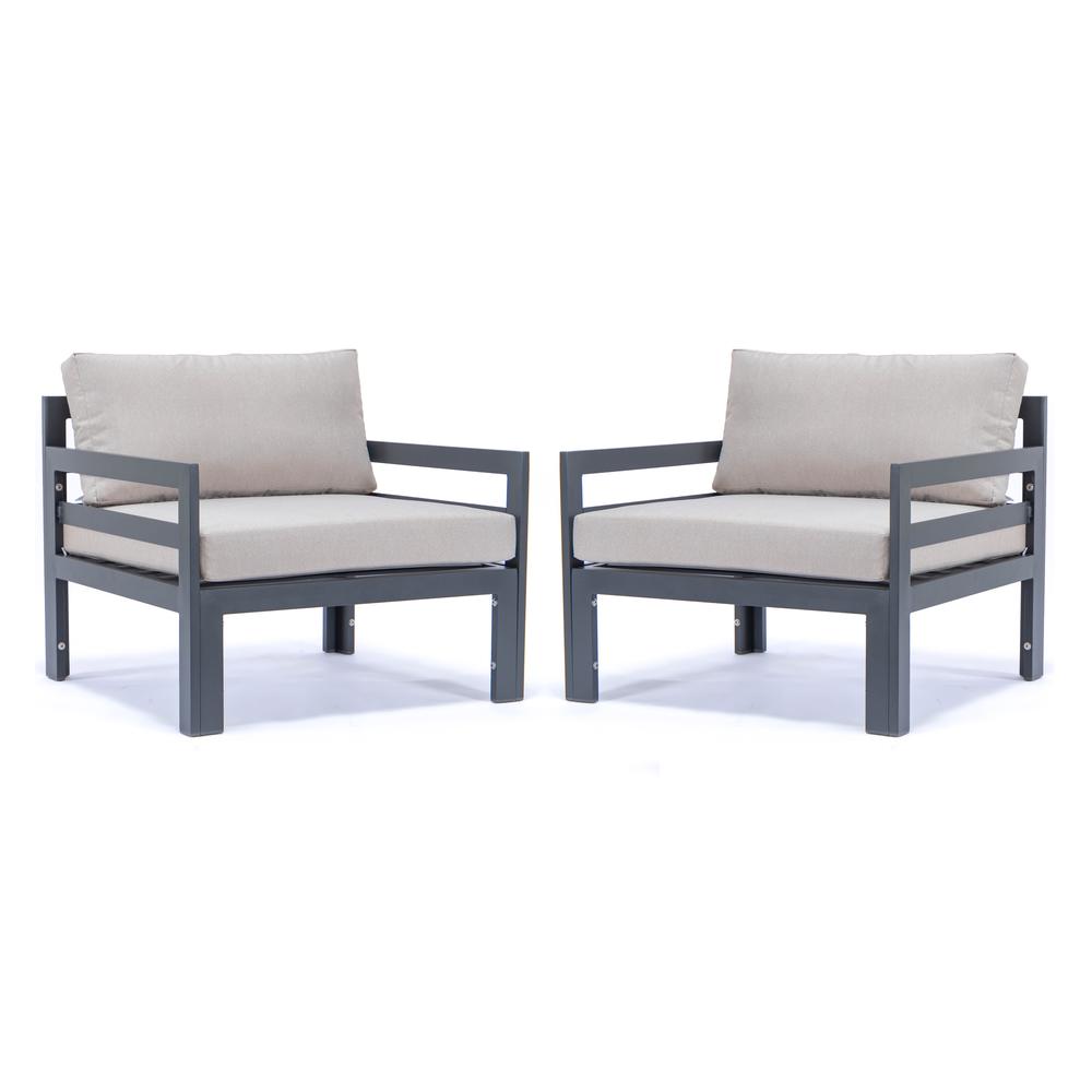 LeisureMod Chelsea Outdoor Patio Black Aluminum Armchairs With Cushions Set Of 2  CSAR30BG2