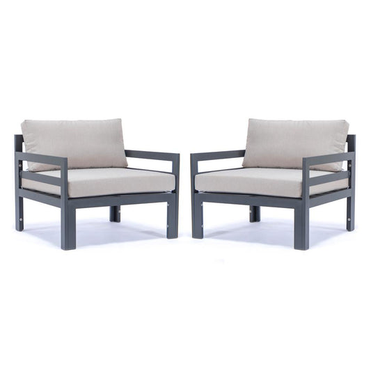 LeisureMod Chelsea Outdoor Patio Black Aluminum Armchairs With Cushions Set Of 2  CSAR30BG2