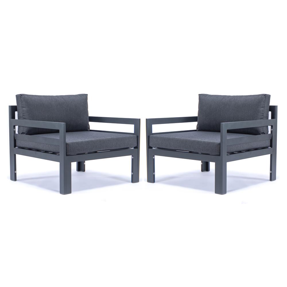 LeisureMod Chelsea Outdoor Patio Black Aluminum Armchairs With Cushions Set Of 2  CSAR30BL2