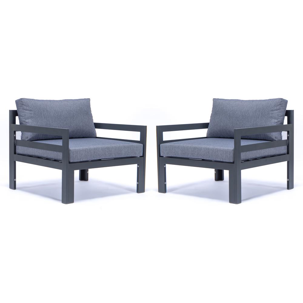 LeisureMod Chelsea Outdoor Patio Black Aluminum Armchairs With Cushions Set Of 2  CSAR30BU2