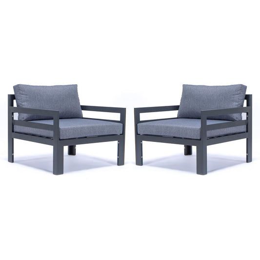 LeisureMod Chelsea Outdoor Patio Black Aluminum Armchairs With Cushions Set Of 2  CSAR30BU2