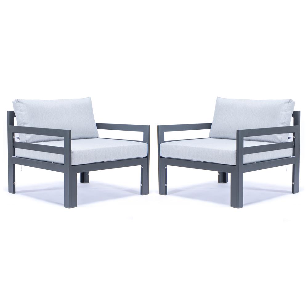 LeisureMod Chelsea Outdoor Patio Black Aluminum Armchairs With Cushions Set Of 2  CSAR30LGR2