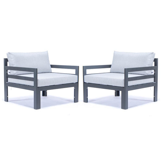 LeisureMod Chelsea Outdoor Patio Black Aluminum Armchairs With Cushions Set Of 2  CSAR30LGR2