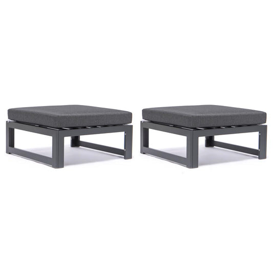 LeisureMod Chelsea Outdoor Patio Black Aluminum Ottomans With Cushions Set Of 2 CSO30BL2