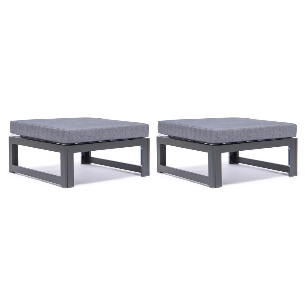 LeisureMod Chelsea Outdoor Patio Black Aluminum Ottomans With Cushions Set Of 2 CSO30BU2