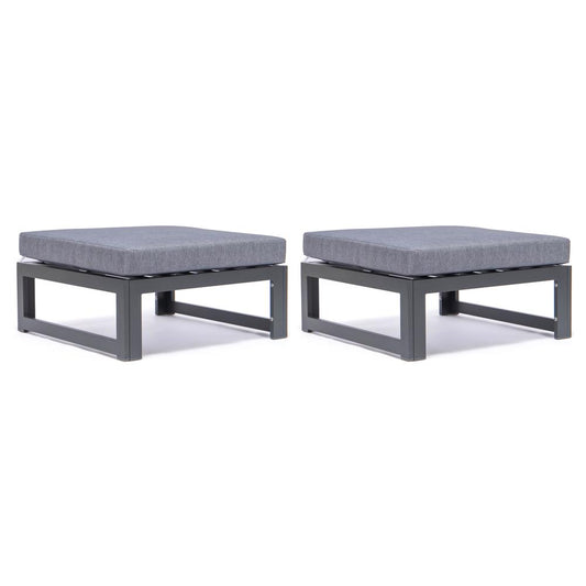 LeisureMod Chelsea Outdoor Patio Black Aluminum Ottomans With Cushions Set Of 2 CSO30BU2