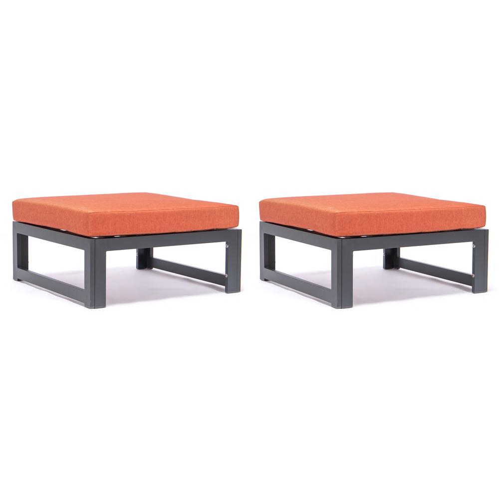 LeisureMod Chelsea Outdoor Patio Black Aluminum Ottomans With Cushions Set Of 2 CSO30OR2