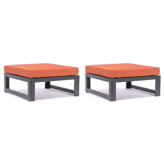 LeisureMod Chelsea Outdoor Patio Black Aluminum Ottomans With Cushions Set Of 2 CSO30OR2