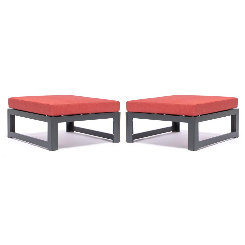 LeisureMod Chelsea Outdoor Patio Black Aluminum Ottomans With Cushions Set Of 2 CSO30R2