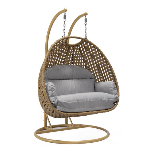 LeisureMod MendozaWicker Hanging 2 person Egg Swing Chair , Light Grey color