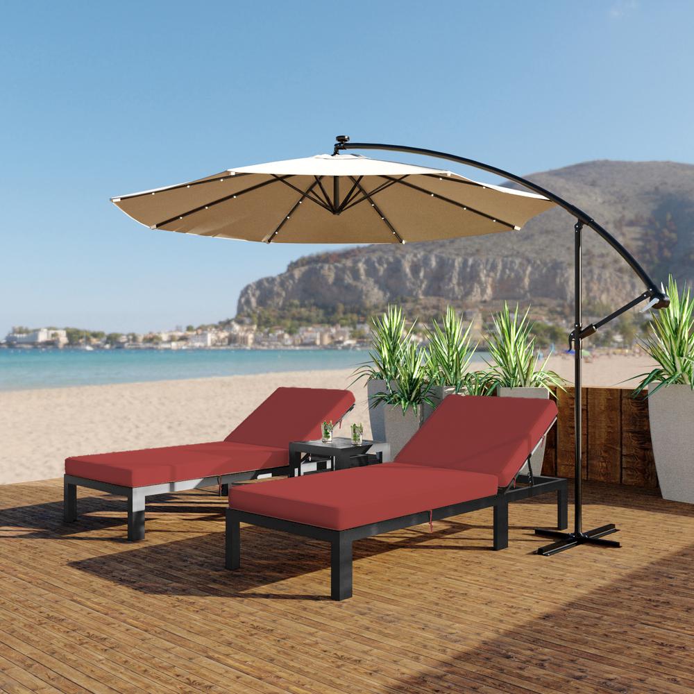 LeisureMod Chelsea Modern Aluminum Outdoor Chasie Lounge Chair with Cushions in Red