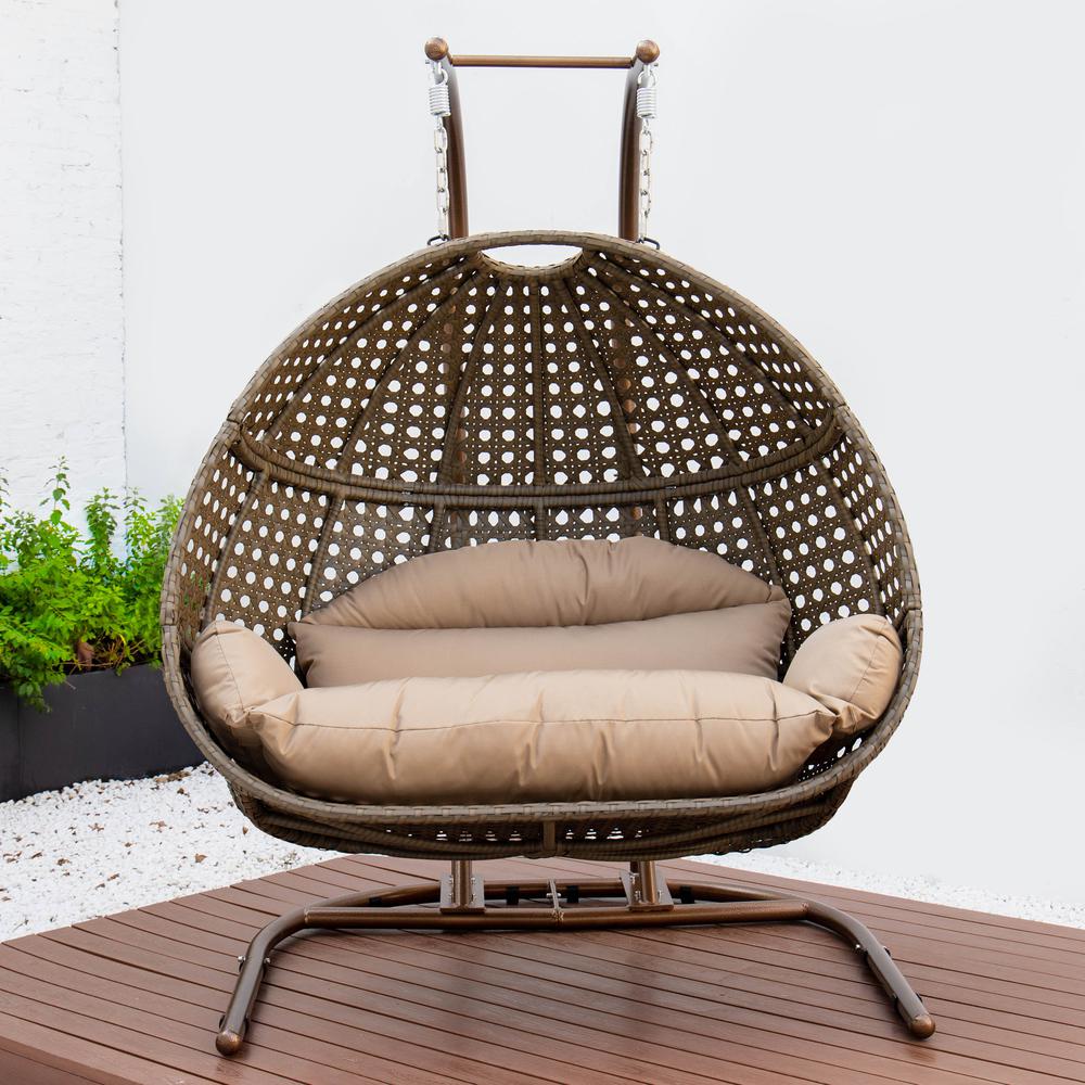 LeisureMod Wicker Hanging Double Egg Swing Chair  EKDBG-57BR