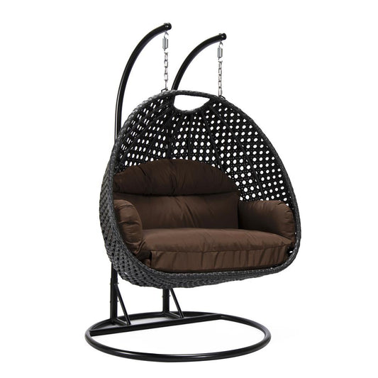 LeisureMod MendozaWicker Hanging 2 person Egg Swing Chair in Brown