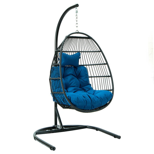 LeisureMod Wicker Folding Hanging Egg Swing Chair ESCF40BU