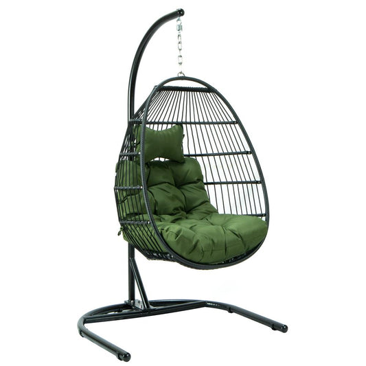 LeisureMod Wicker Folding Hanging Egg Swing Chair ESCF40DG