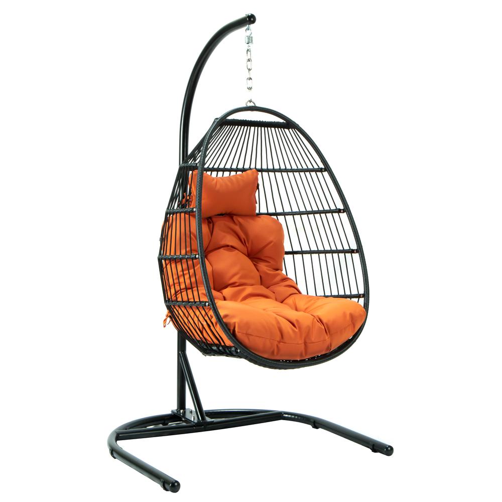 LeisureMod Wicker Folding Hanging Egg Swing Chair ESCF40OR