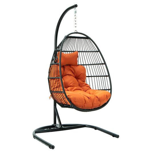 LeisureMod Wicker Folding Hanging Egg Swing Chair ESCF40OR