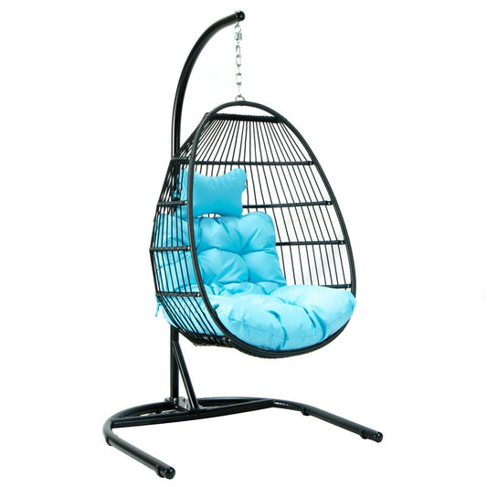 LeisureMod Wicker Folding Hanging Egg Swing Chair ESCF40TL