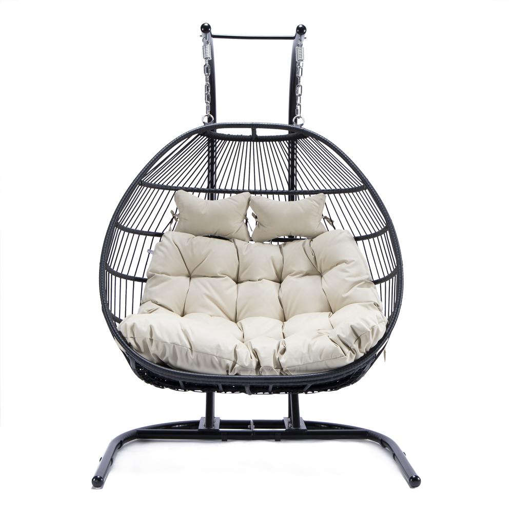 LeisureMod Wicker 2 Person Double Folding Hanging Egg Swing Chair ESCF52BG