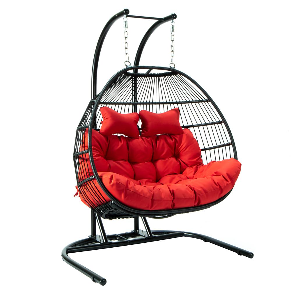 LeisureMod Wicker 2 Person Double Folding Hanging Egg Swing Chair ESCF52R