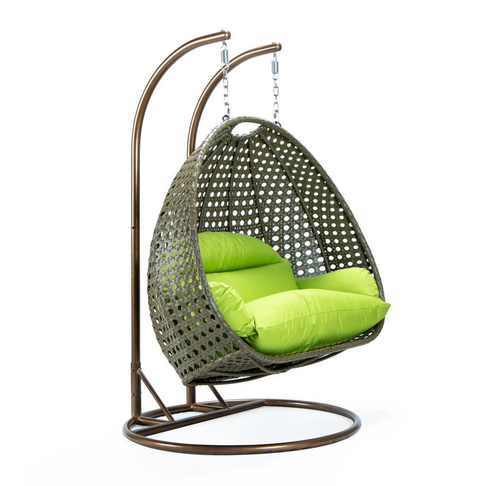 LeisureMod Beige Wicker Hanging 2 person Egg Swing Chair ESCBG-57LG