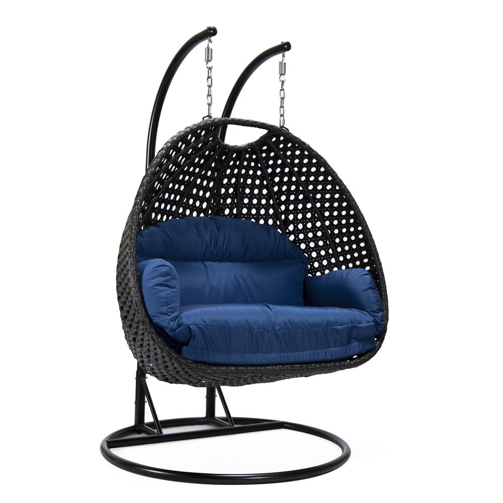 LeisureMod MendozaWicker Hanging 2 person Egg Swing Chair in Blue