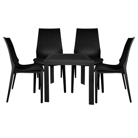 LeisureMod Kent Outdoor Dining Set With 4 Chairs in Black