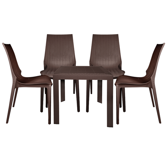 LeisureMod Kent Outdoor Dining Set With 4 Chairs in Brown