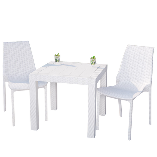 LeisureMod Kent Outdoor Dining Set With 2 Chairs in White