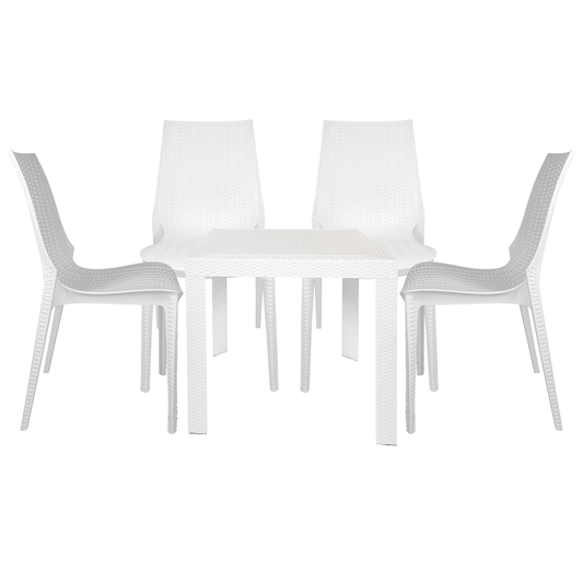 LeisureMod Kent Outdoor Dining Set With 4 Chairs in White