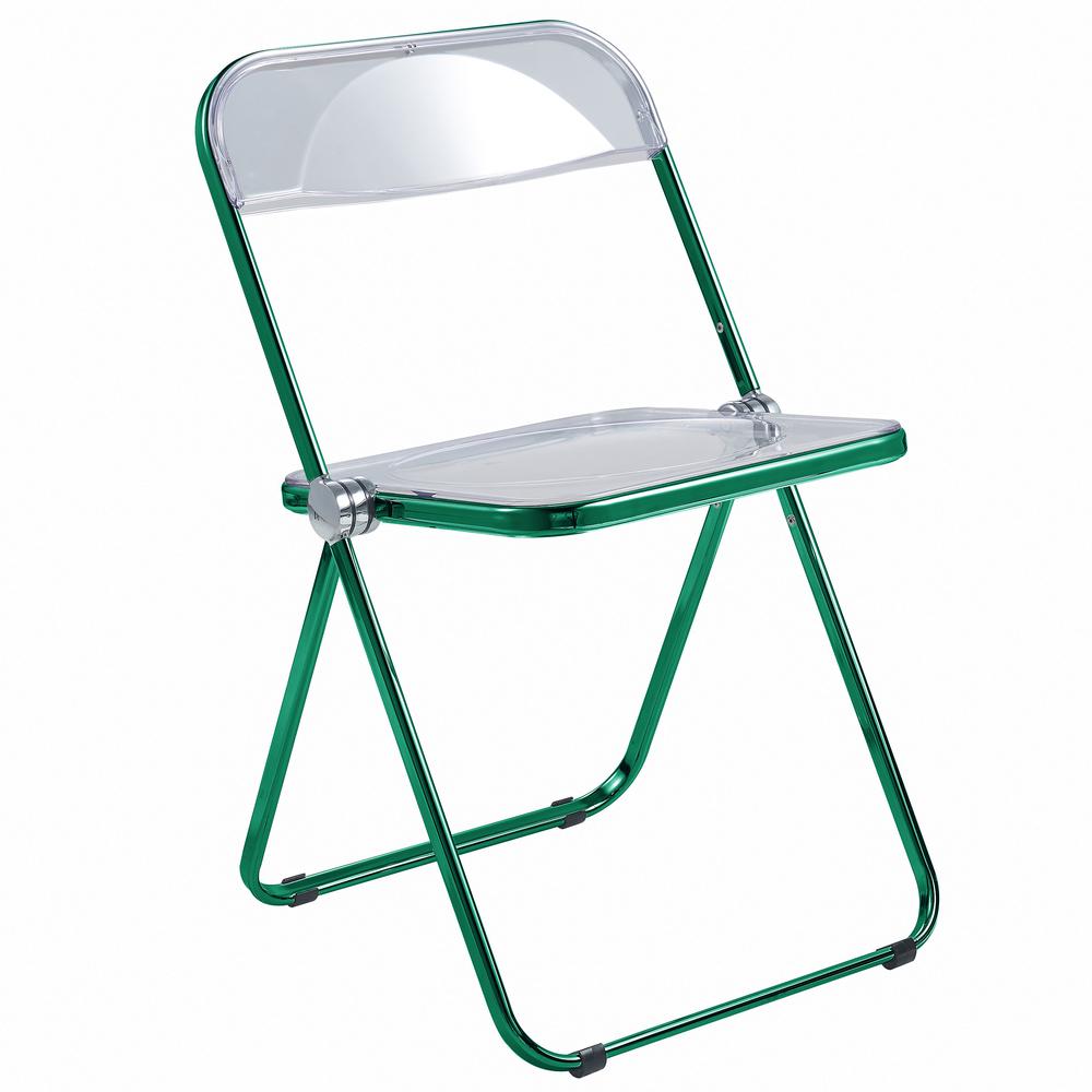 LeisureMod Lawrence Acrylic Folding Chair With Green Metal Frame LFCL19G