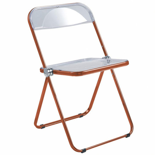 LeisureMod Lawrence Acrylic Folding Chair With Orange Metal Frame LFCL19OR