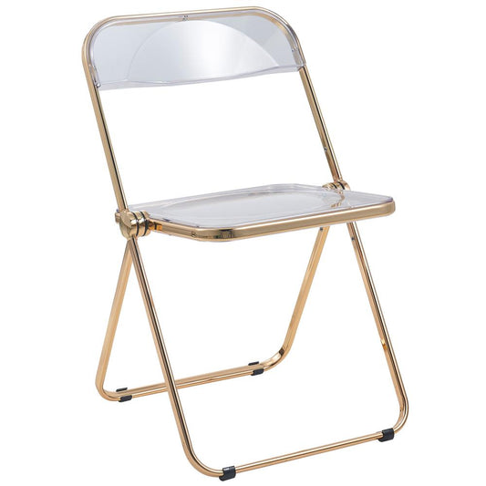 LeisureMod Lawrence Acrylic Folding Chair With Gold Metal Frame LFG19CL