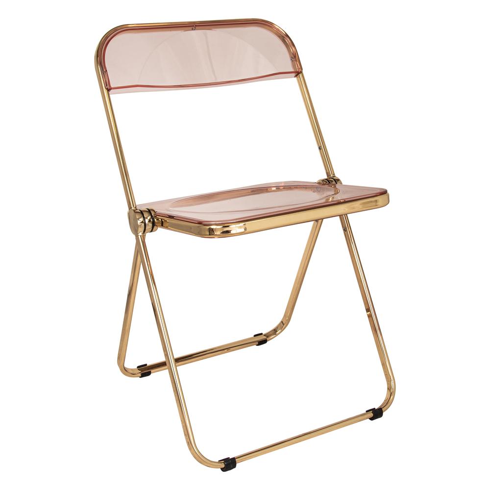 LeisureMod Lawrence Acrylic Folding Chair With Gold Metal Frame LFG19PK