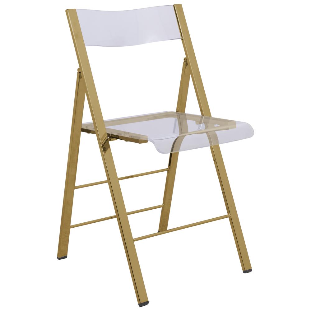 LeisureMod Menno Modern Acrylic Gold Base Folding Chair MFG15CL