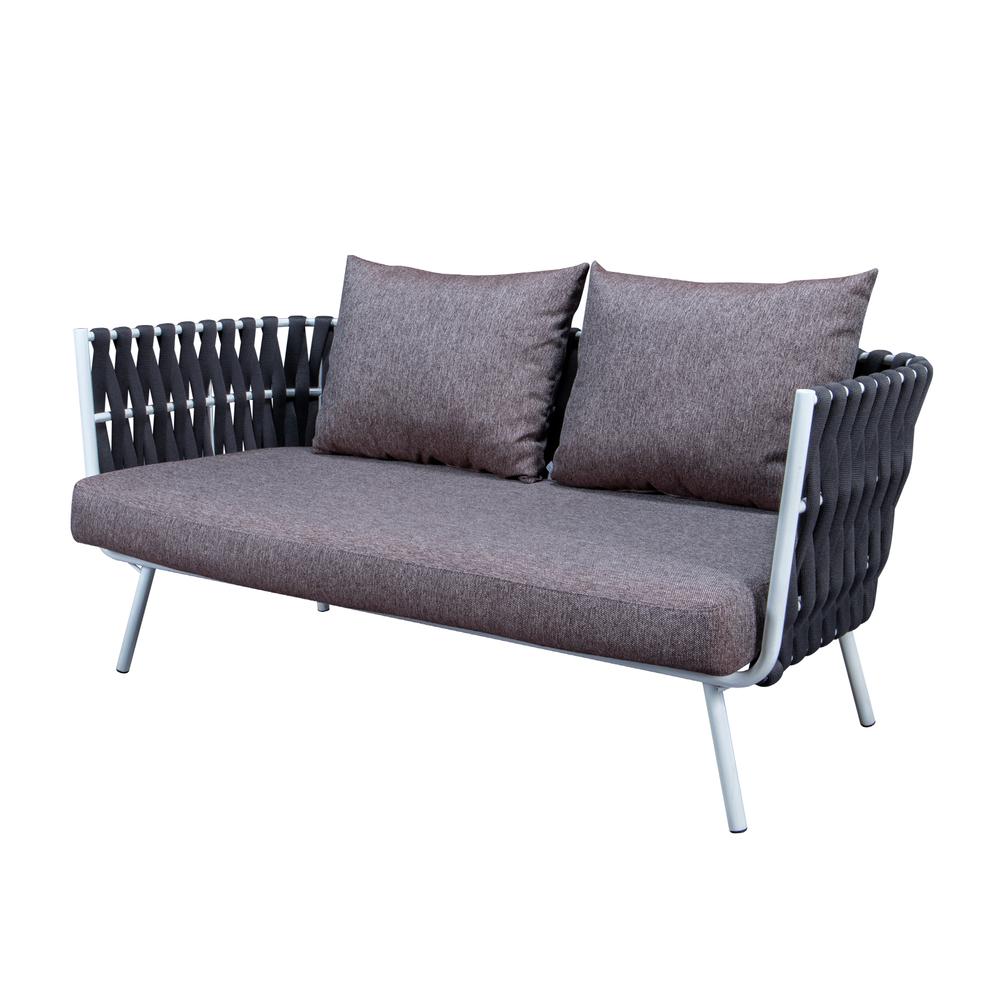 LeisureMod Spencer Modern Outdoor Rope Loveseat With Cushions SL64BL