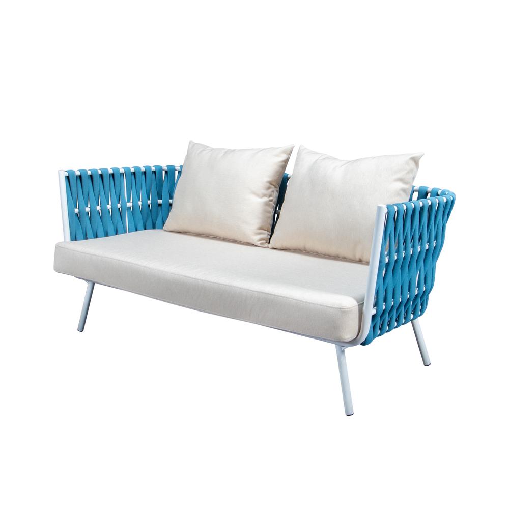 LeisureMod Spencer Modern Outdoor Rope Loveseat With Cushions SL64BU